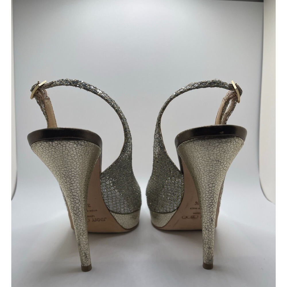 Jimmy Choo 36.5 / 6.5 Heels Peeptoe Nova Glitter Champagne Pumps Slingback + BOX - Picture 8 of 15